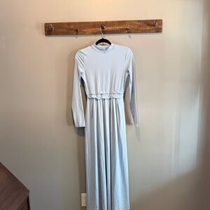 HALARA Light Blue Long-Sleeve Maxi Dress with Gathered Waist